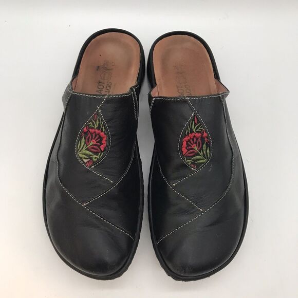 Naot Black Leather Clogs Women's 7 Embroidered Floral Slip On Mules Comfort Shoe - Picture 6 of 12